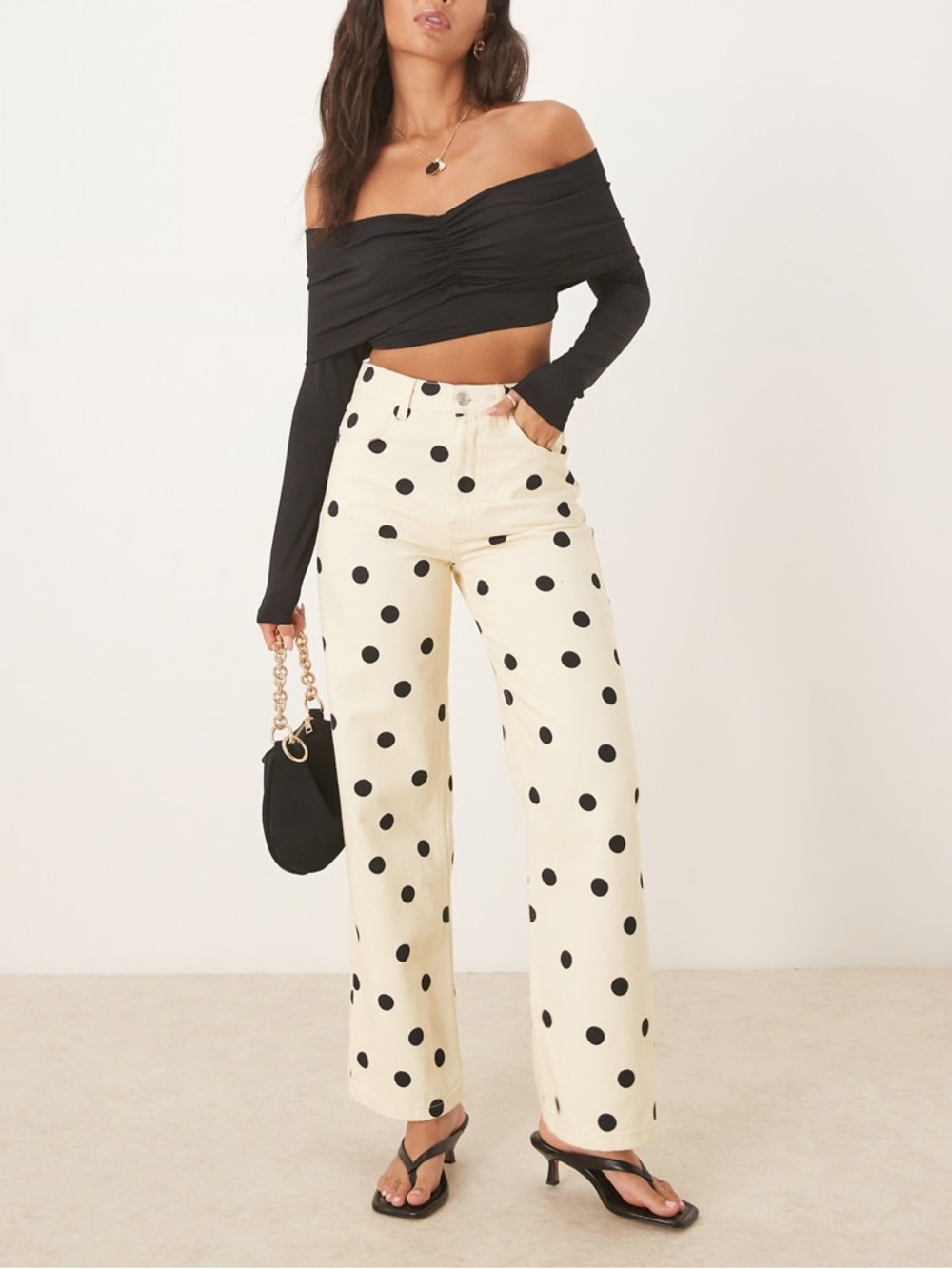 ASOS butter yellow High-Rise  Polka Dot Wide-Leg Jeans size 4